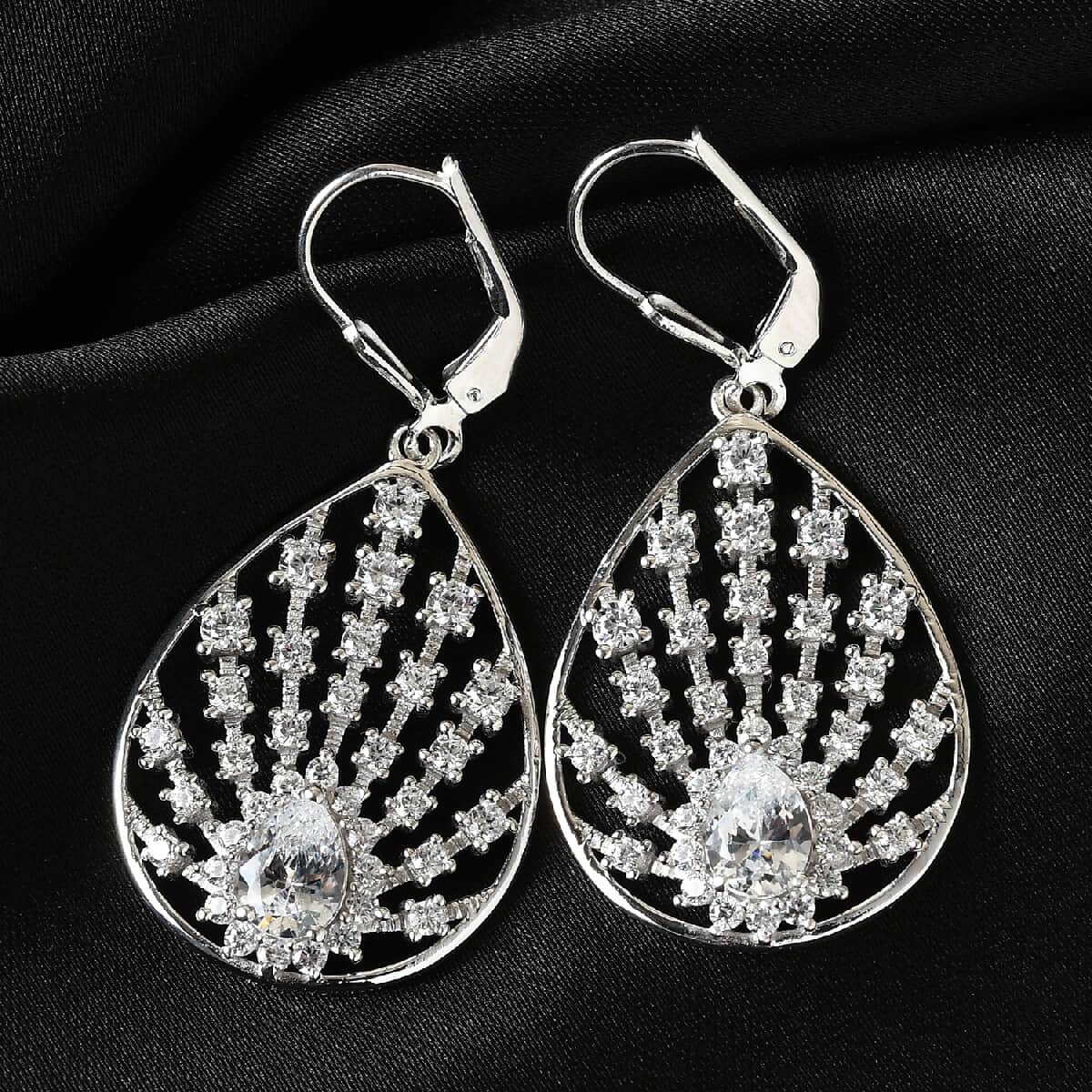 LUSTRO STELLA Made with Finest CZ Dangle Earrings in Platinum Over Sterling Silver 4.50 ctw image number 1