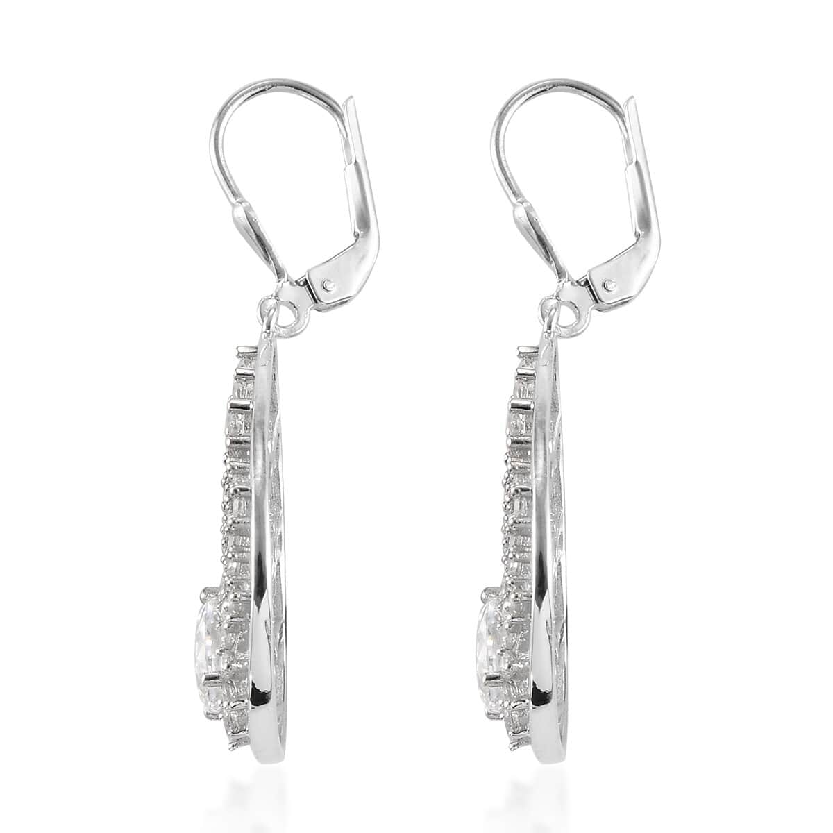 LUSTRO STELLA Made with Finest CZ Dangle Earrings in Platinum Over Sterling Silver 4.50 ctw image number 3