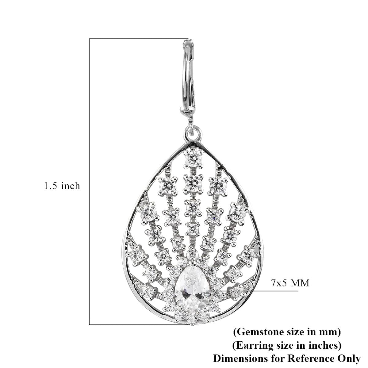 LUSTRO STELLA Made with Finest CZ Dangle Earrings in Platinum Over Sterling Silver 4.50 ctw image number 4