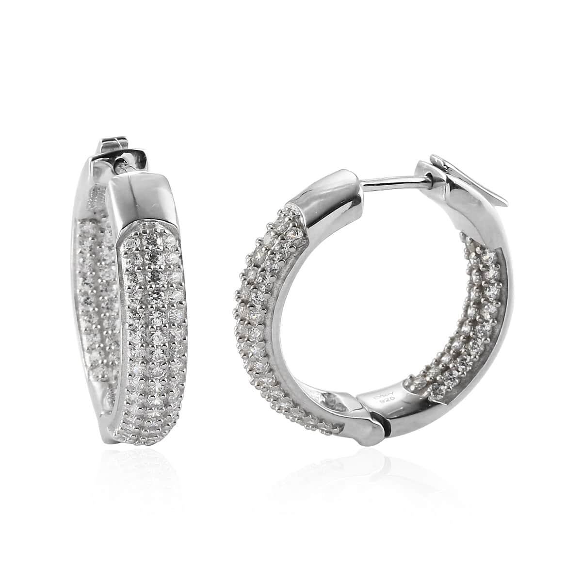 Lustro Stella Made with Finest CZ Inside Out Hoop Earrings in Platinum Over Sterling Silver 3.75 ctw image number 0