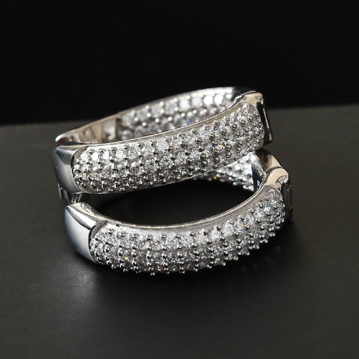 Lustro Stella Made with Finest CZ Inside Out Hoop Earrings in Platinum Over Sterling Silver 3.75 ctw image number 1