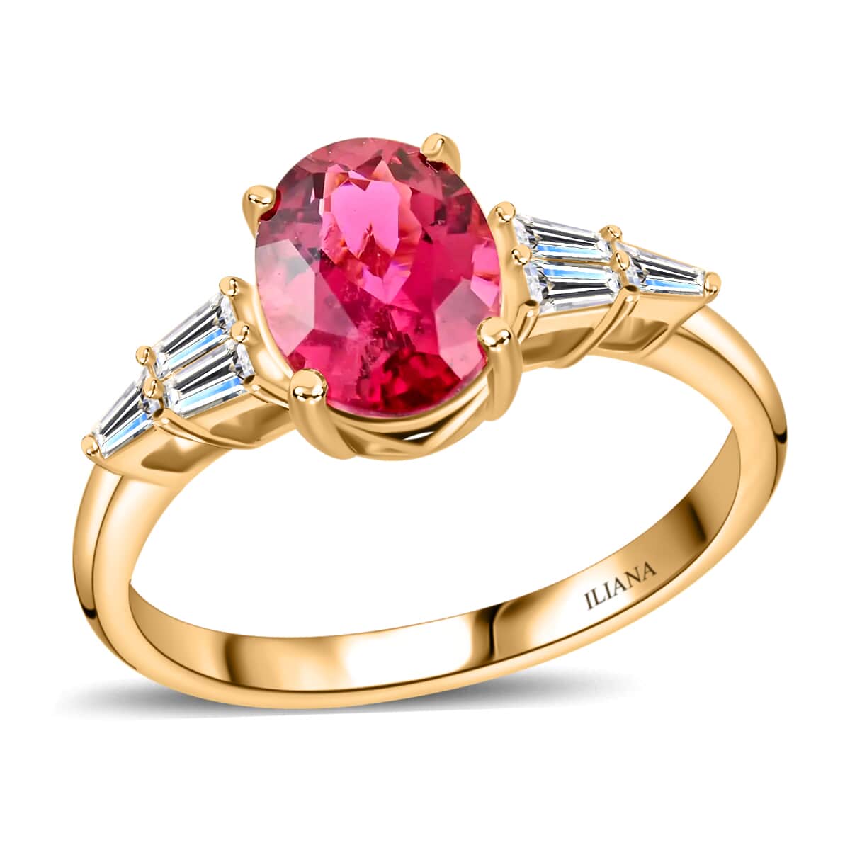 ILIANA 2.20 ctw AAA Ouro Fino Rubellite and Diamond G-H SI Ring in 18K Yellow Gold (Size 10.0) 3.80 Grams image number 0