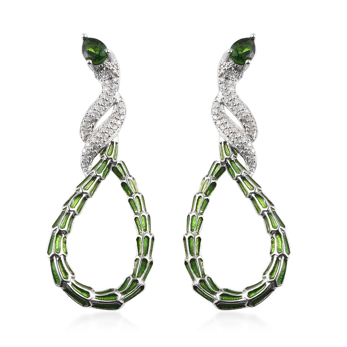 Chrome Diopside and White Zircon Earrings in Platinum Over Sterling Silver 2.50 ctw image number 0