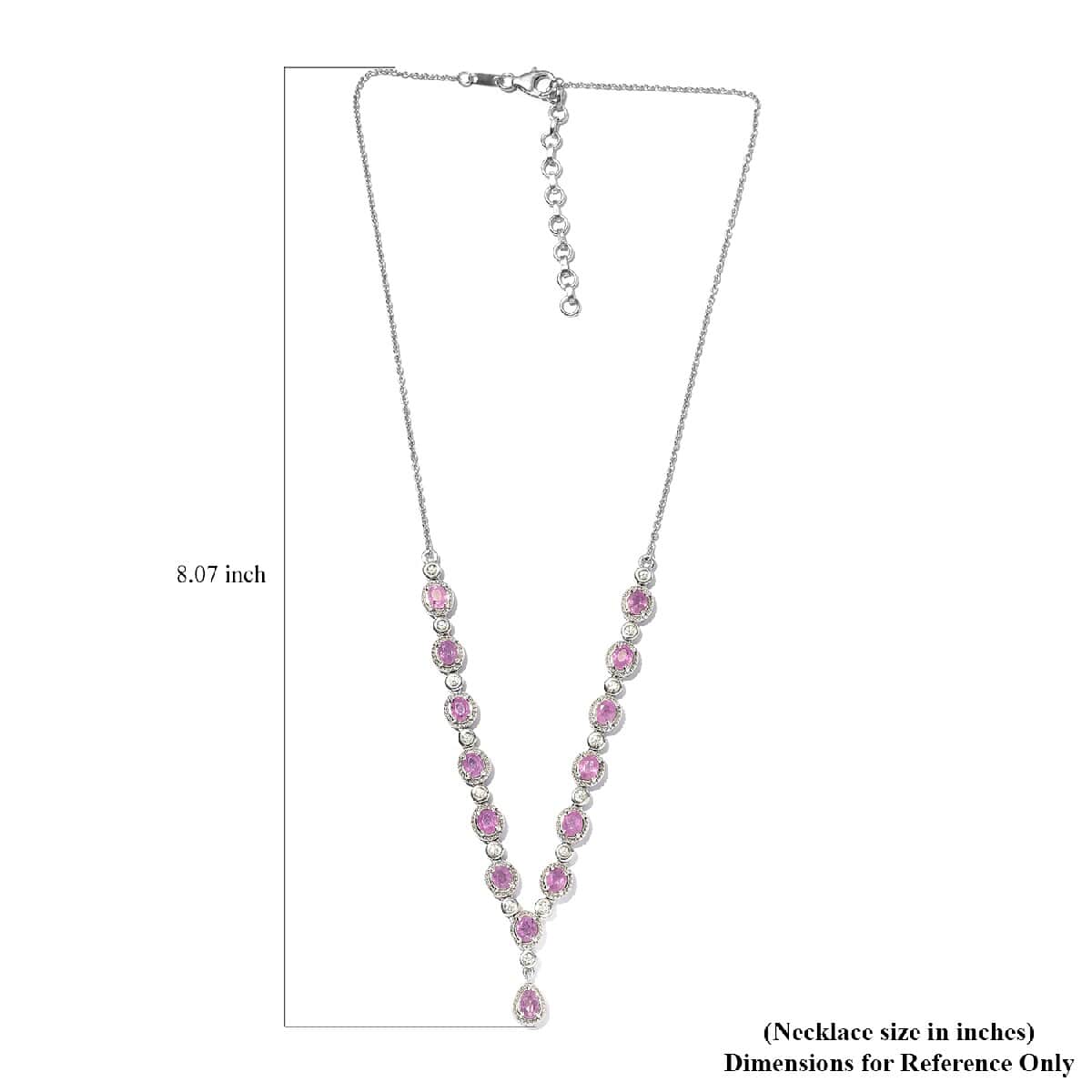 7.80 ctw Ilakaka Hot Pink Sapphire and Zircon Necklace (18 Inches) in Platinum Over Sterling Silver 15.90 Grams image number 4