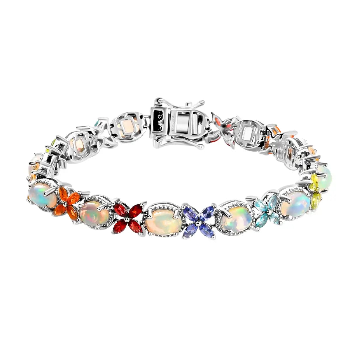 Premium Ethiopian Welo Opal Bracelet, Multi Gemstone Bracelet, Platinum Over Sterling Silver Bracelet, Floral Bracelet, Colorful Jewelry (6.50 In) 10.90 ctw image number 0