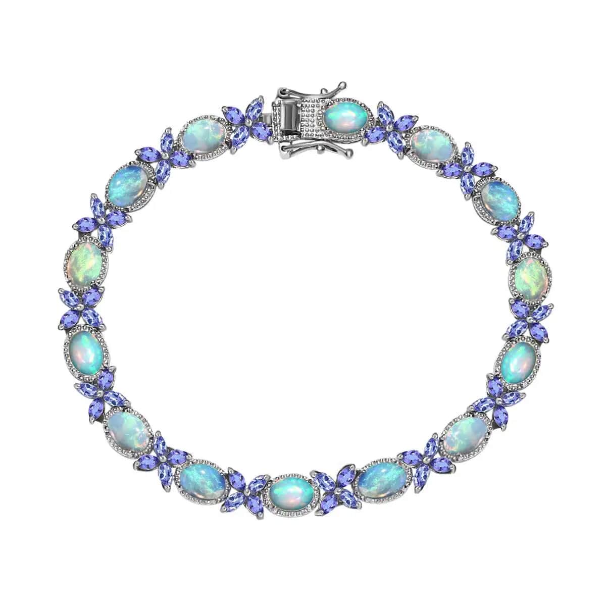 Premium Ethiopian Welo Opal and Tanzanite Bracelet in Platinum Over Sterling Silver (6.50 In) 9.50 ctw image number 0