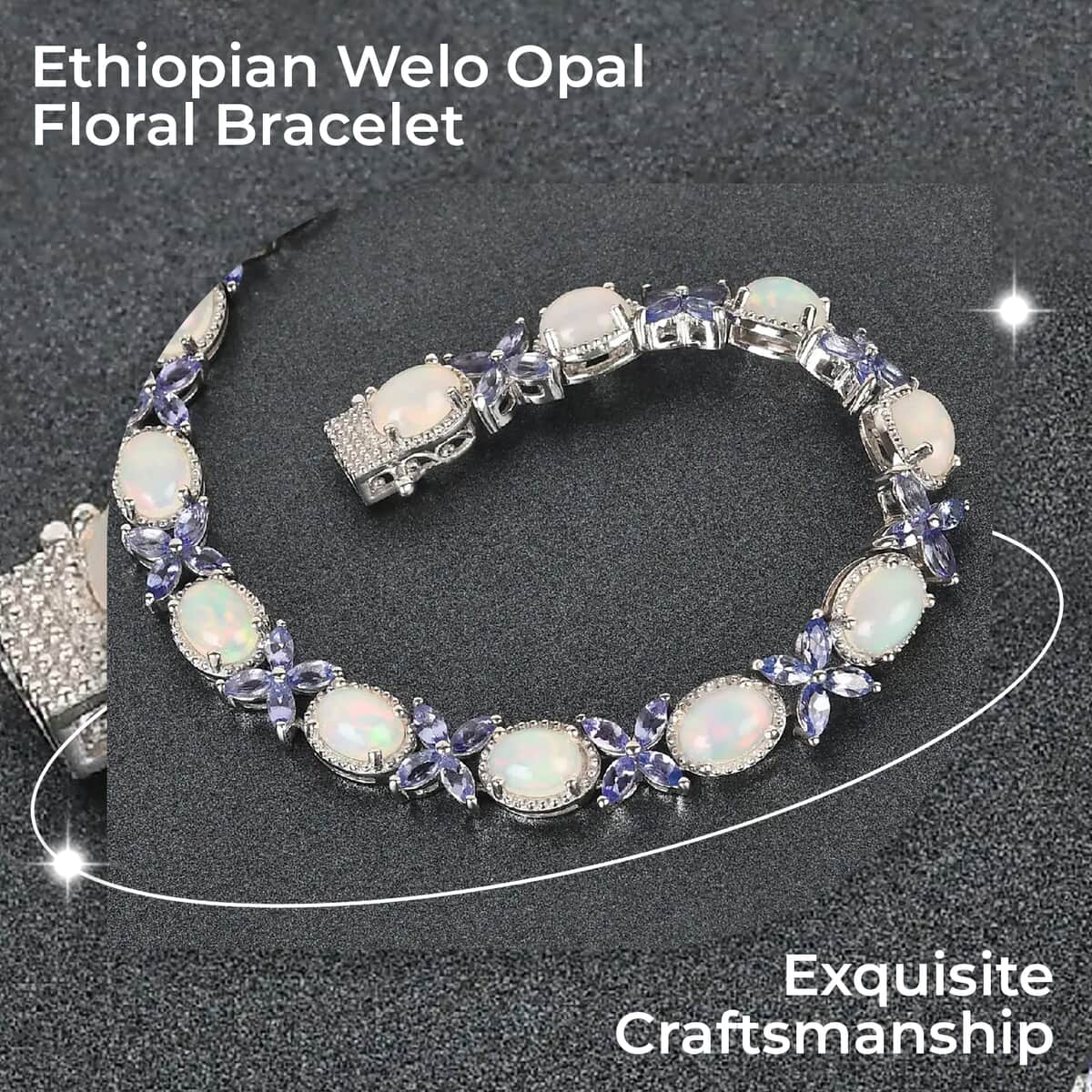 Premium Ethiopian Welo Opal and Tanzanite Bracelet in Platinum Over Sterling Silver (6.50 In) 9.50 ctw image number 1