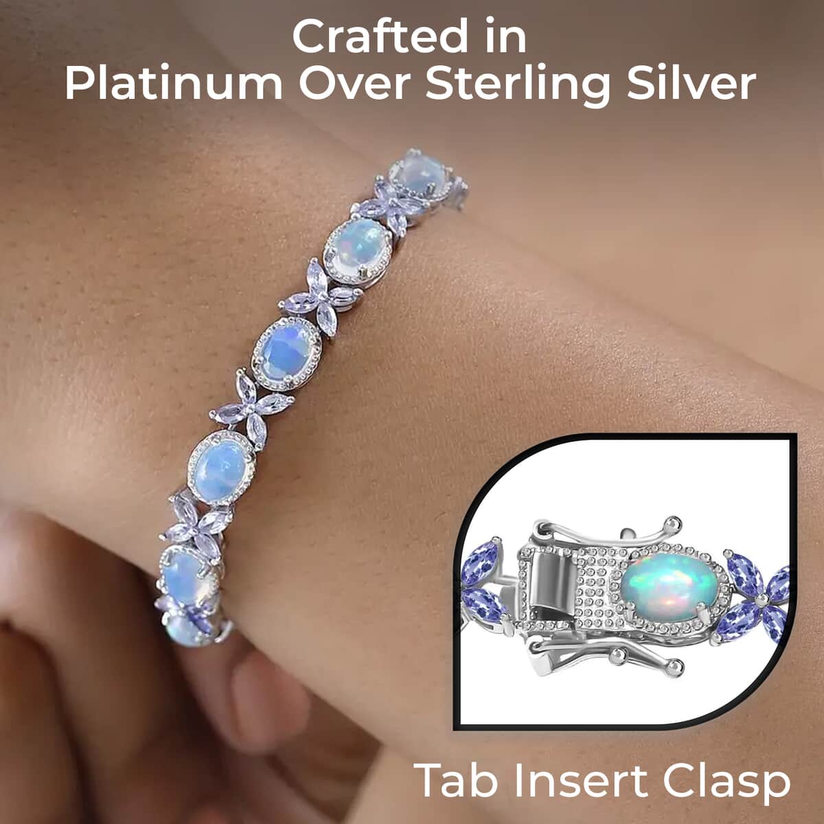 Premium Ethiopian Welo Opal and Tanzanite Bracelet in Platinum Over Sterling Silver (6.50 In) 9.50 ctw image number 2
