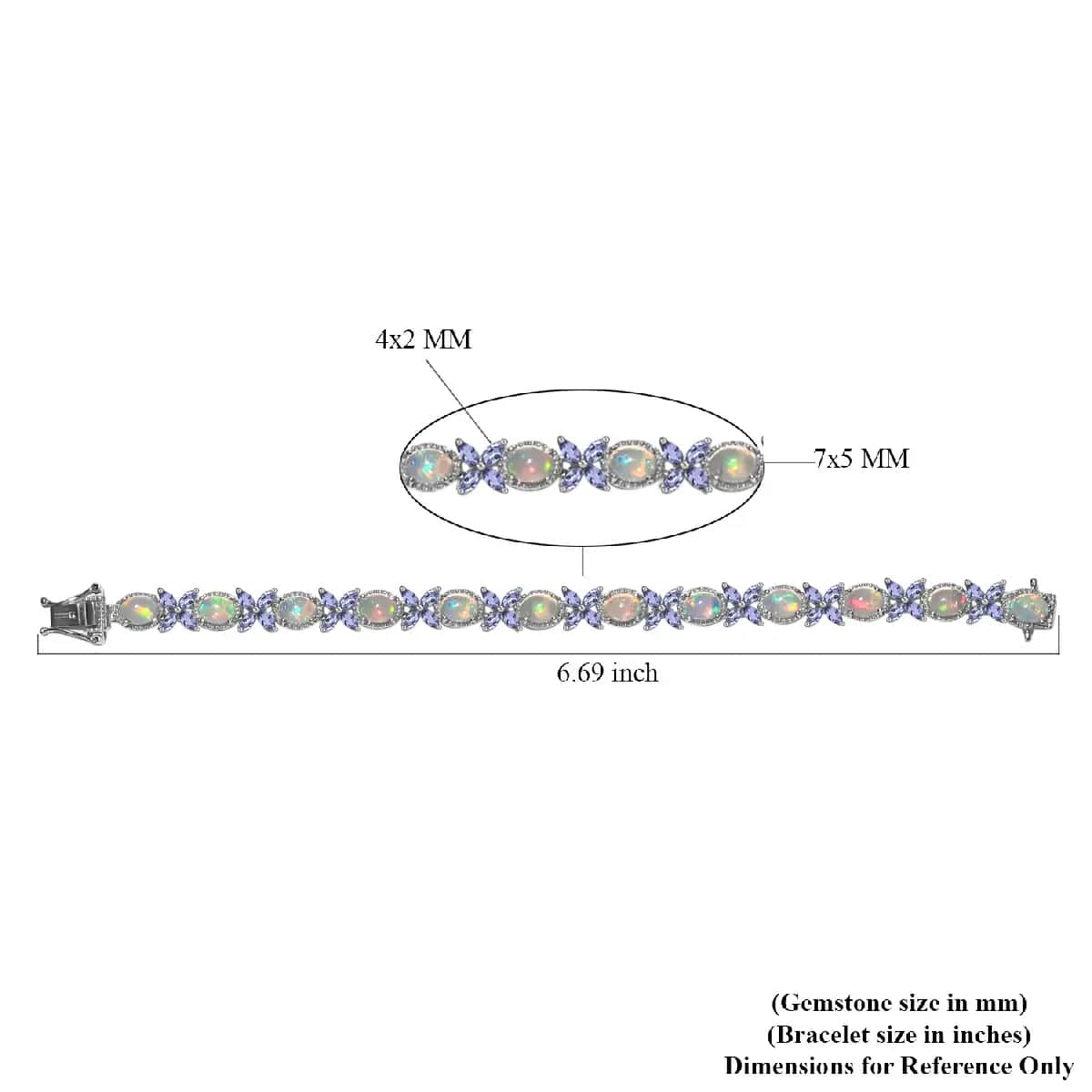 Premium Ethiopian Welo Opal and Tanzanite Bracelet in Platinum Over Sterling Silver (6.50 In) 9.50 ctw image number 6