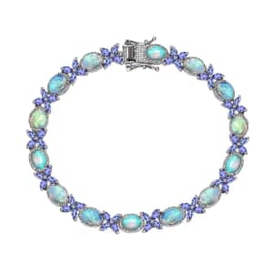 Premium Ethiopian Welo Opal and Tanzanite 12.80 ctw Bracelet in Platinum Over Sterling Silver (8.00 In)