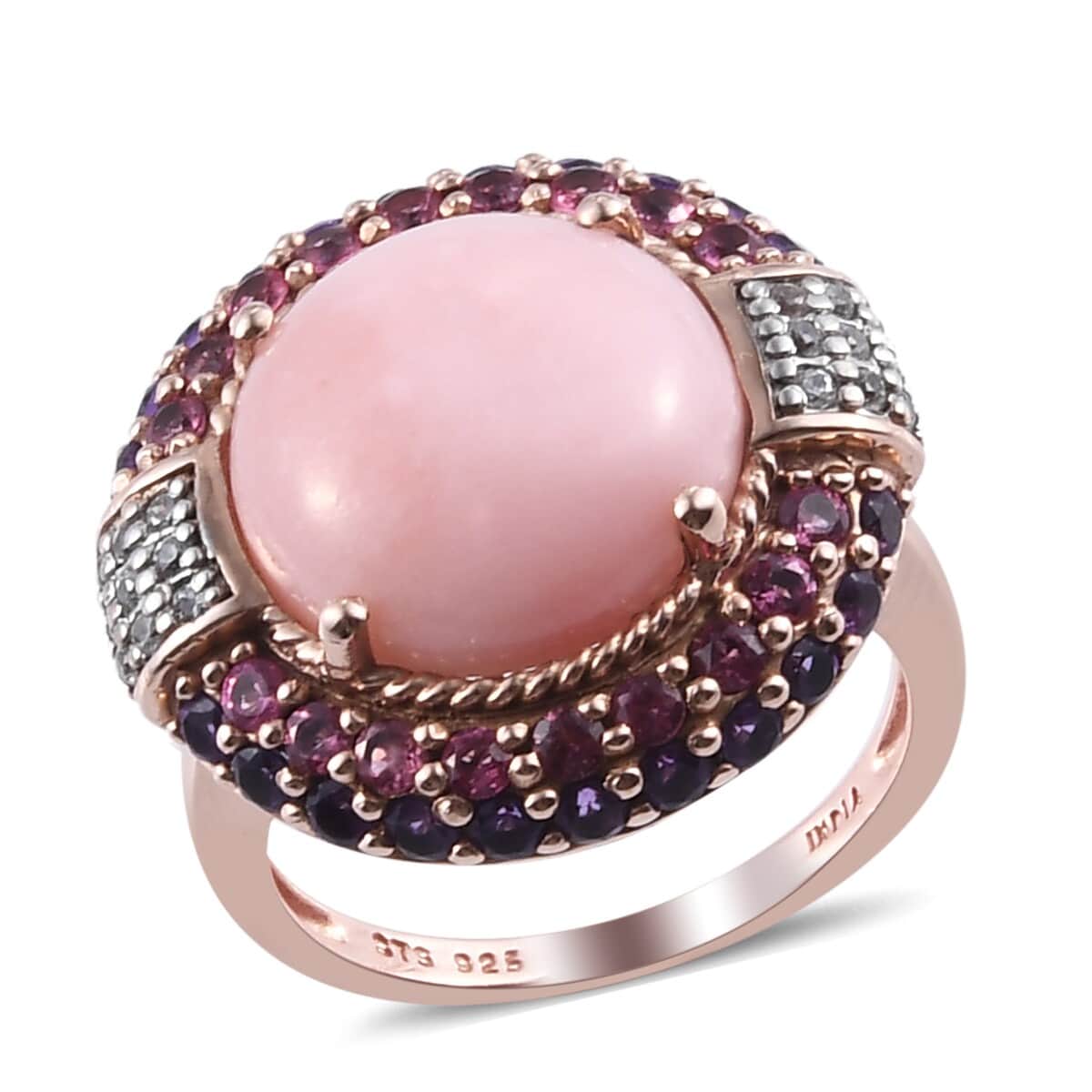 Peruvian Pink Opal and Multi Gemstone Ring in 14K Rose Gold Over Sterling Silver (Size 8.0) 8.10 ctw image number 0