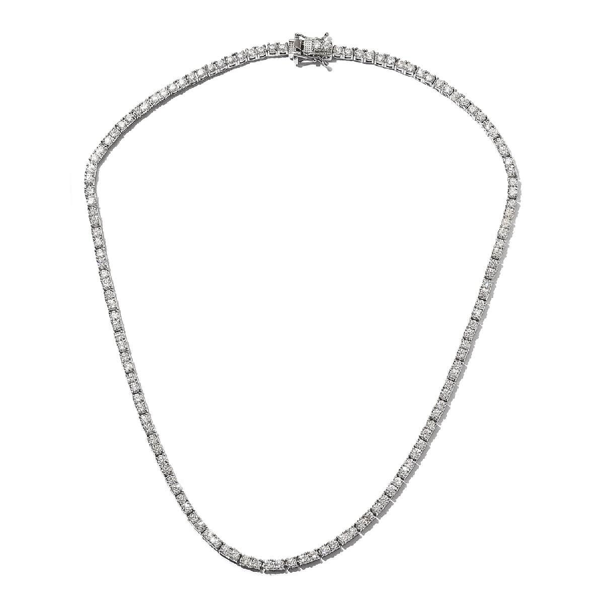 Moissanite Tennis Necklace 18 Inches in Platinum Over Sterling Silver 20.30 Grams 14.20 ctw image number 0