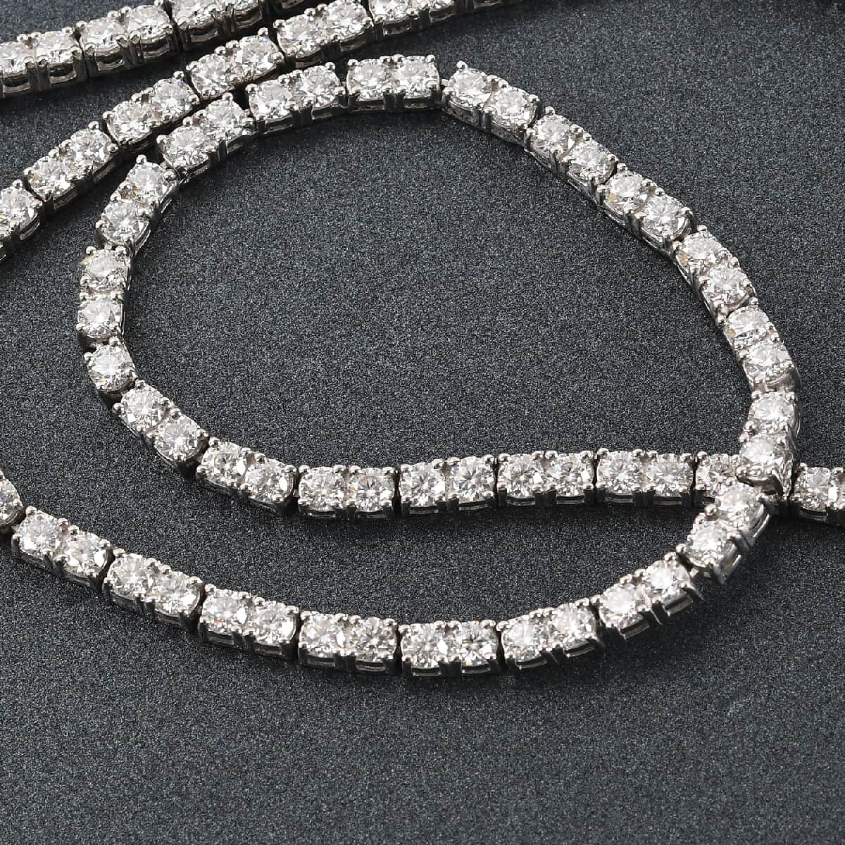 Moissanite Tennis Necklace 18 Inches in Platinum Over Sterling Silver 20.30 Grams 14.20 ctw image number 1