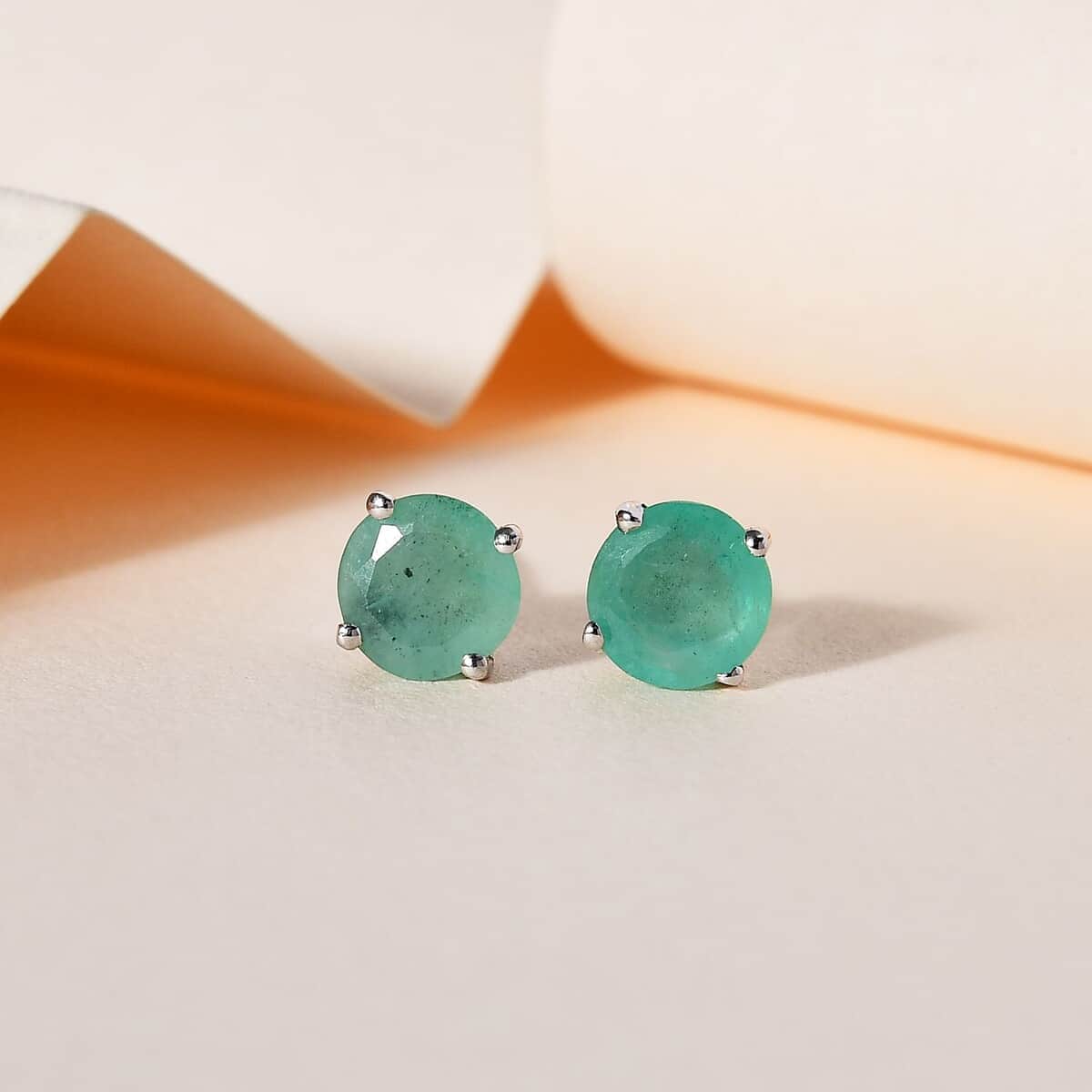Socoto Emerald Solitaire Stud Earrings in Platinum Over Sterling Silver 1.50 ctw image number 1