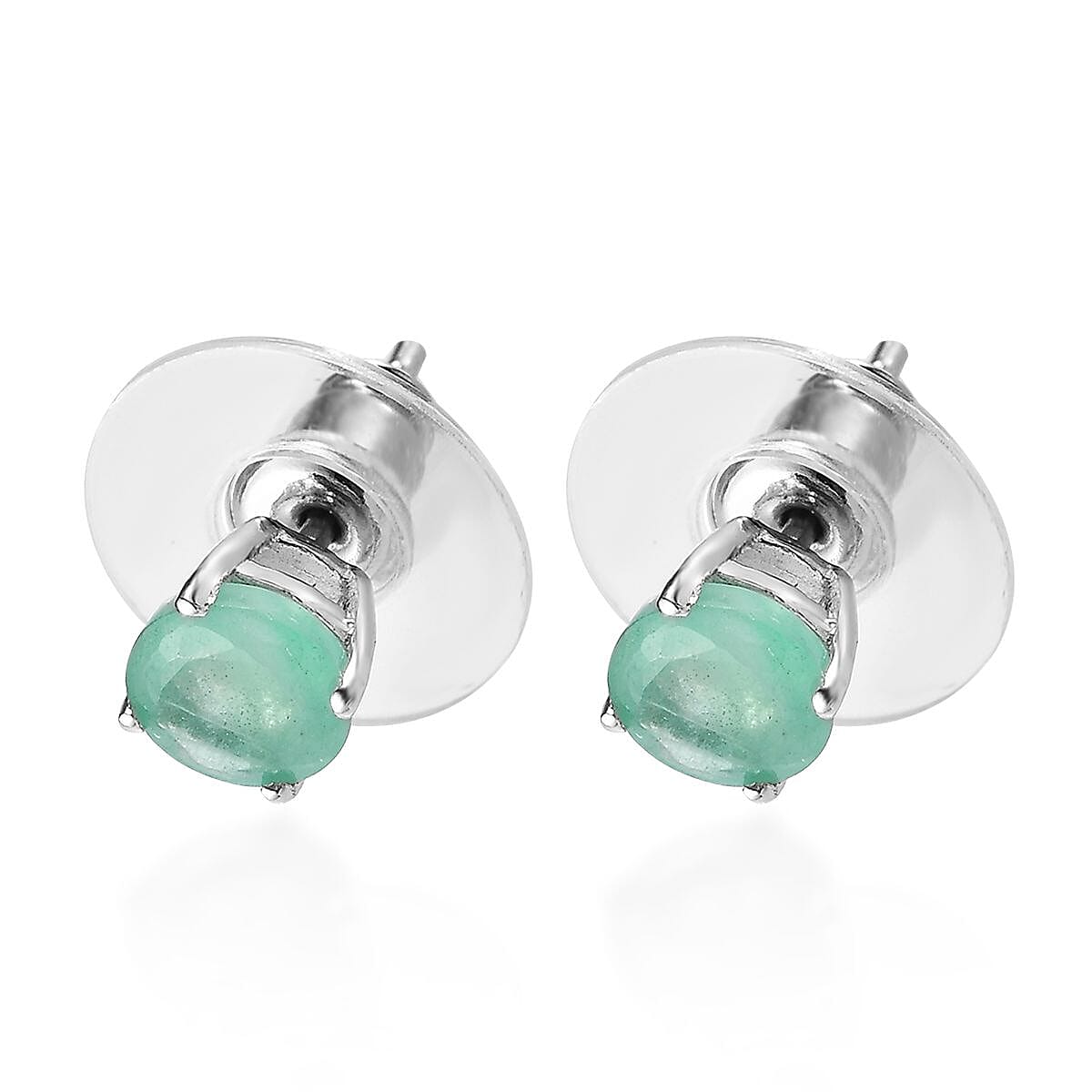 Socoto Emerald Solitaire Stud Earrings in Platinum Over Sterling Silver 1.50 ctw