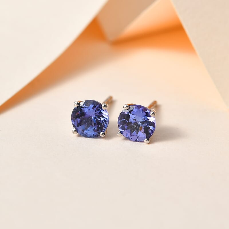Tanzanite Stud Earrings in Platinum Over Sterling Silver 1.85 ctw