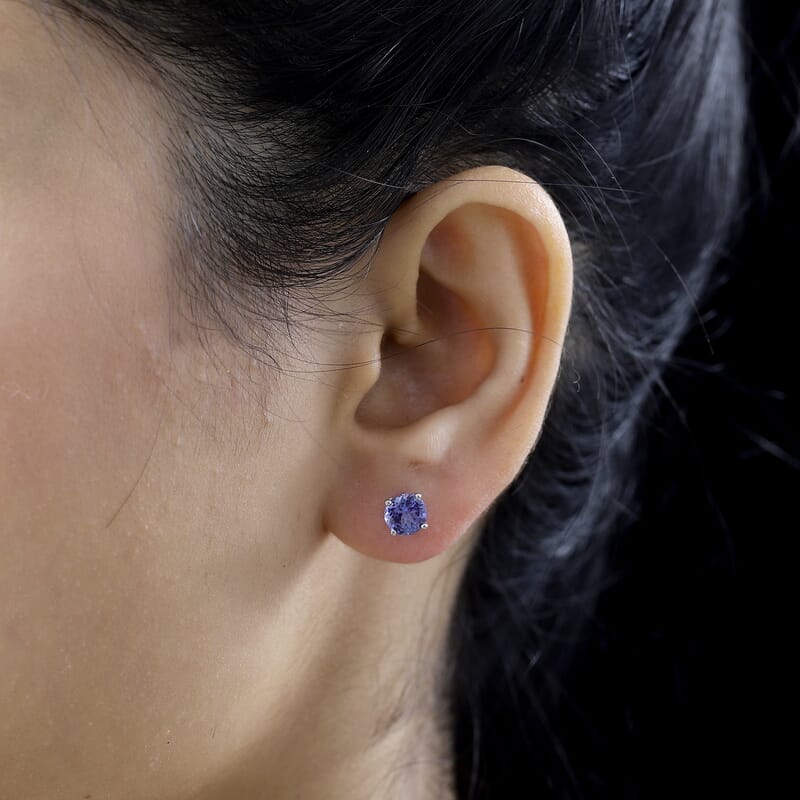 Tanzanite Stud Earrings in Platinum Over Sterling Silver 1.85 ctw
