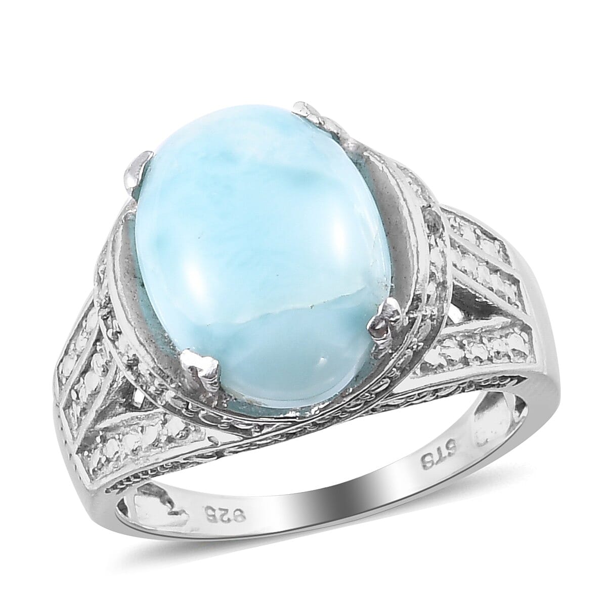 Buy Larimar Ring in Platinum Over Sterling Silver (Size 8.0) 8.50