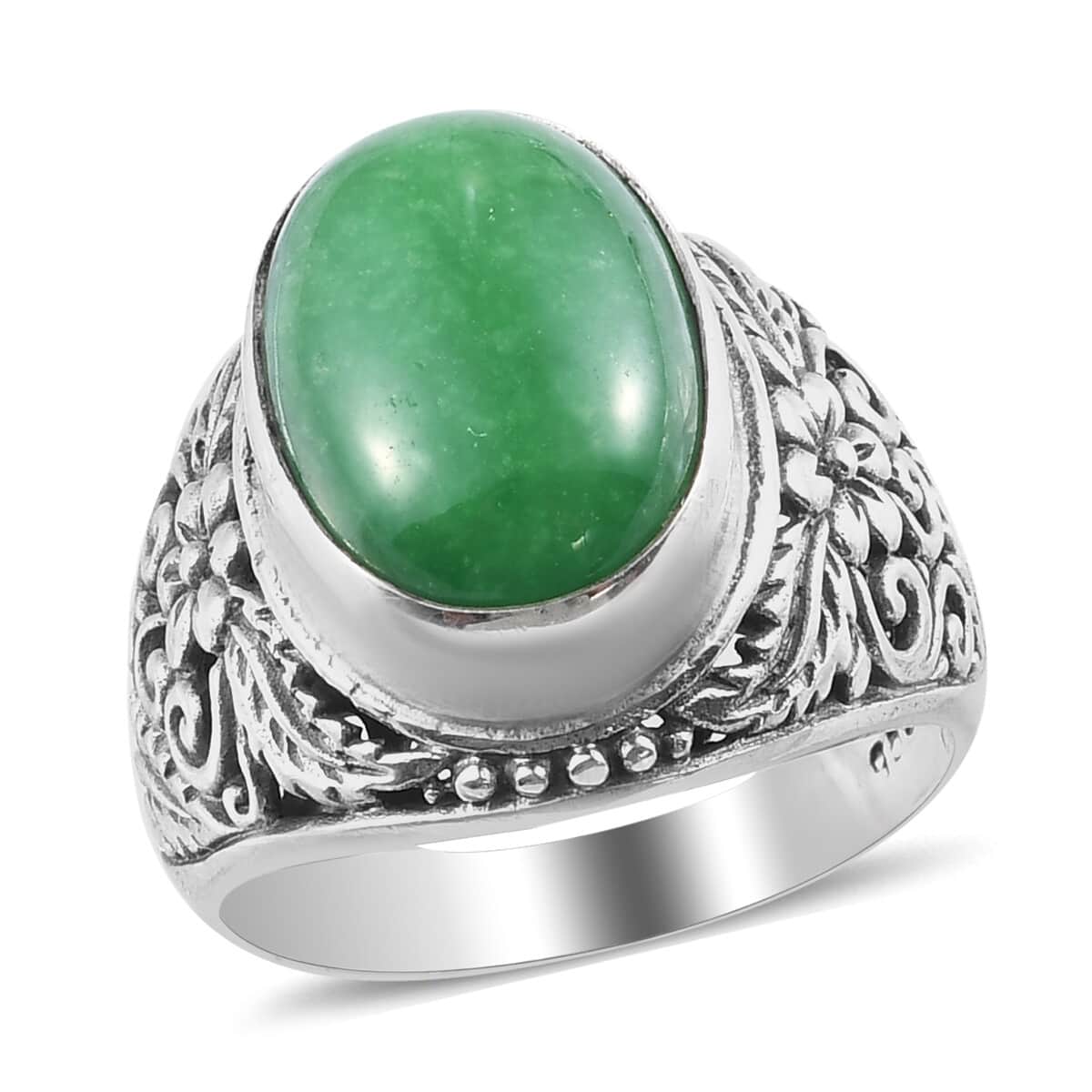 Green Jade (D) Ring in Platinum Over Sterling Silver (Size 10.0) 9.75 ctw image number 0