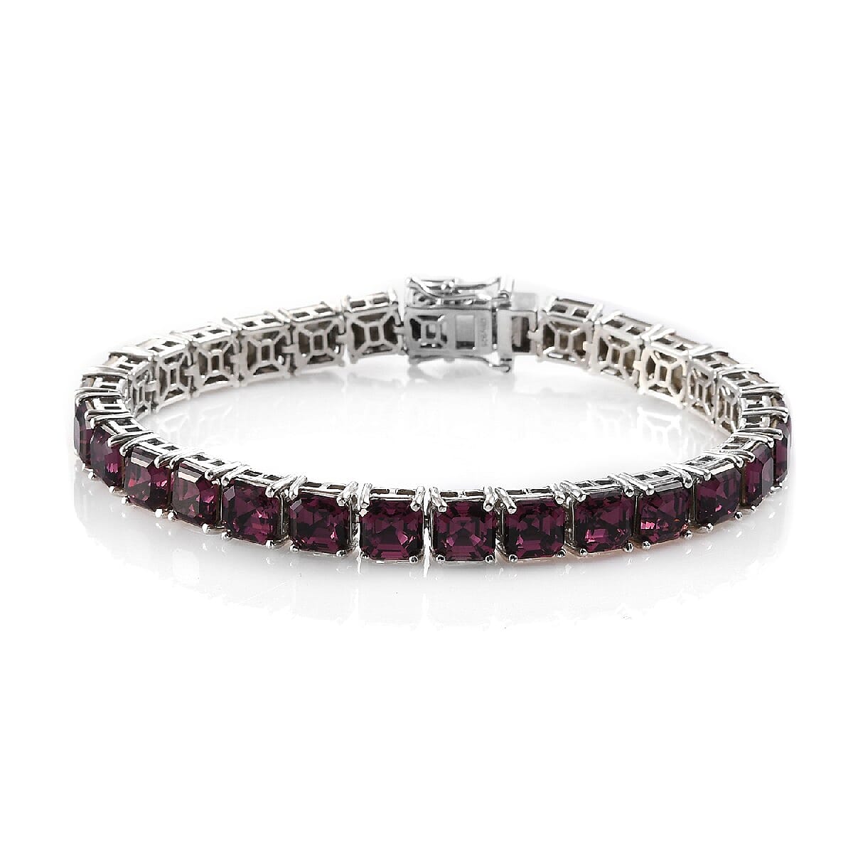 Asscher Cut Amethyst Color Crystal Tennis Bracelet in Platinum Over Sterling Silver (7.25 In) 13.50 Grams image number 0