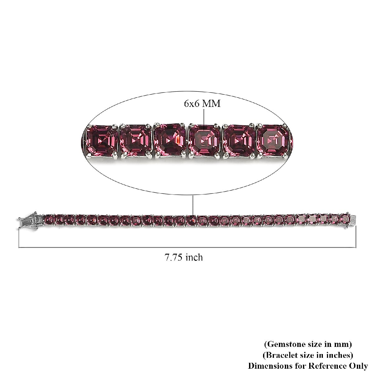 Asscher Cut Amethyst Color Crystal Tennis Bracelet in Platinum Over Sterling Silver (7.25 In) 13.50 Grams image number 4