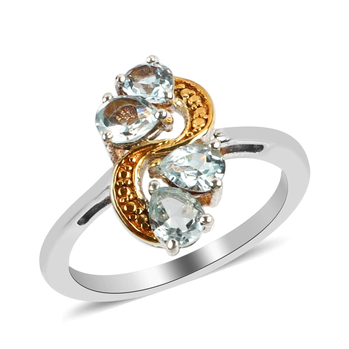 Santa Maria Aquamarine Ring in 14K Yellow Gold and Platinum Over Sterling Silver (Size 8.0) 1.40 ctw image number 0