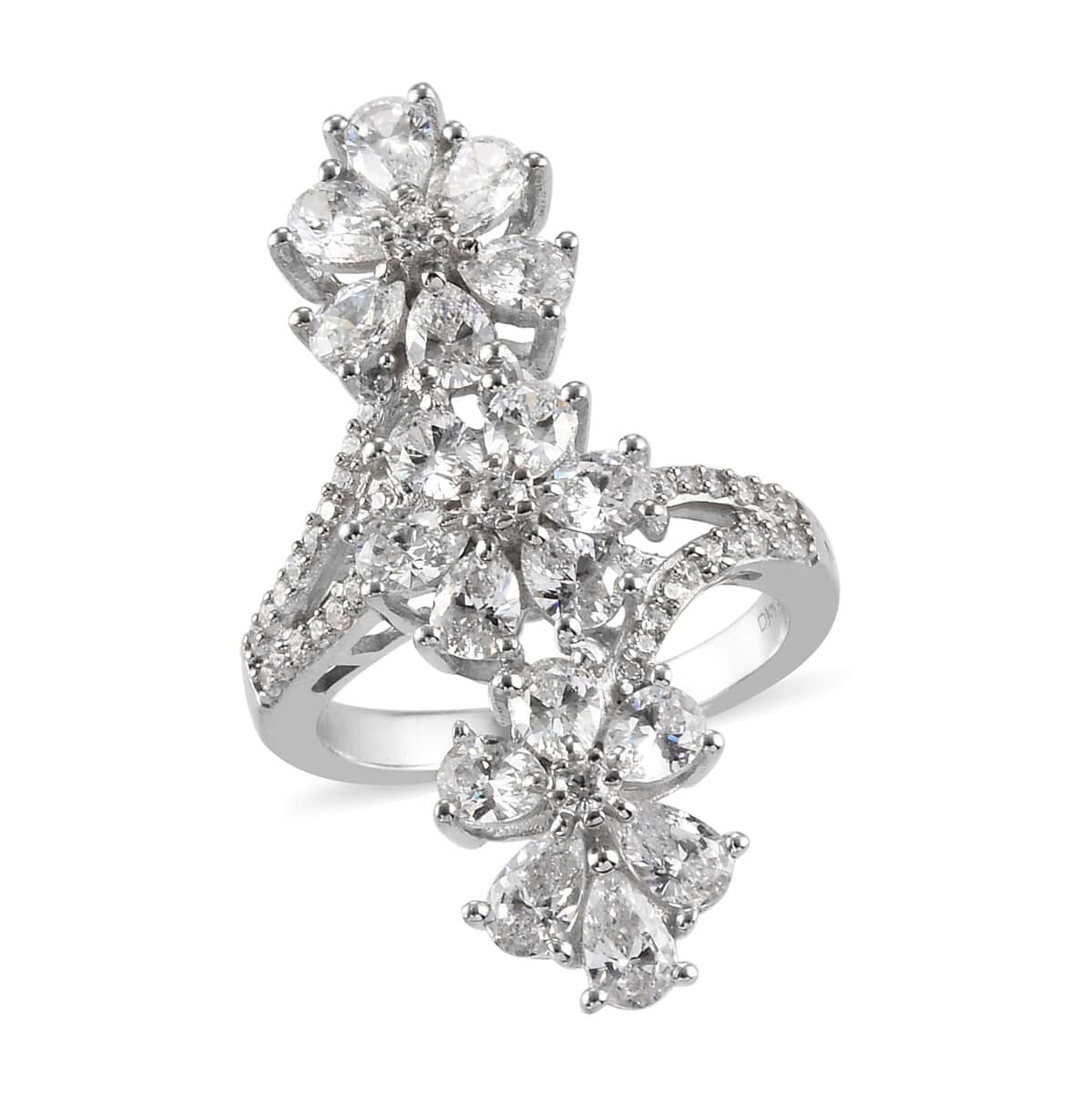 LUSTRO STELLA Made with Finest CZ Floral Ring in Platinum Over Sterling Silver (Size 7.0) 5.25 ctw image number 0