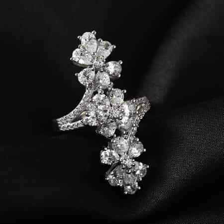LUSTRO STELLA Made with Finest CZ Floral Ring in Platinum Over Sterling Silver (Size 7.0) 5.25 ctw image number 1