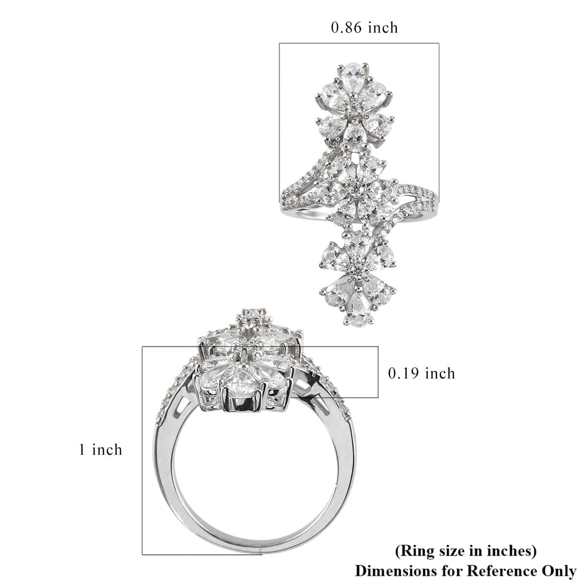 LUSTRO STELLA Made with Finest CZ Floral Ring in Platinum Over Sterling Silver (Size 7.0) 5.25 ctw image number 5
