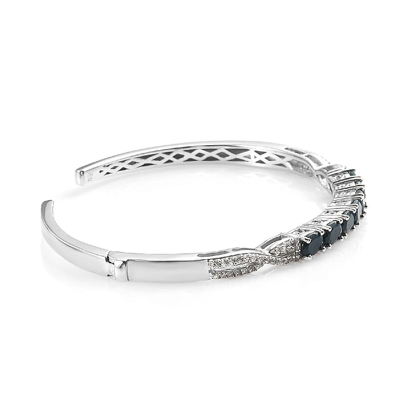 Teal Grandidierite and Zircon Cuff Bracelet in Platinum Over Sterling Silver (7.25 in) 14.20 Grams 3.70 ctw