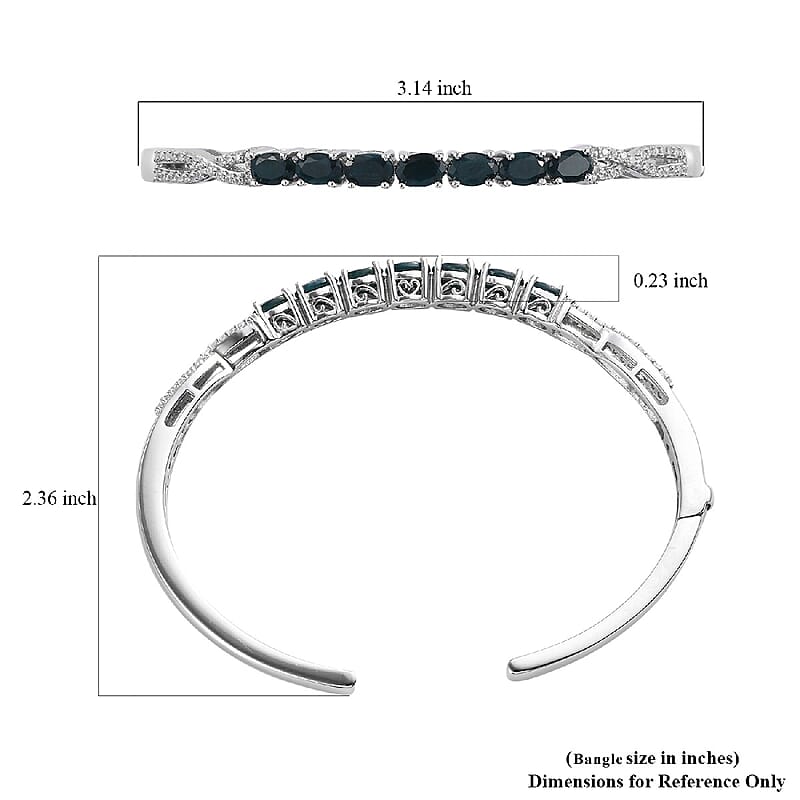 Teal Grandidierite and Zircon Cuff Bracelet in Platinum Over Sterling Silver (7.25 in) 14.20 Grams 3.70 ctw