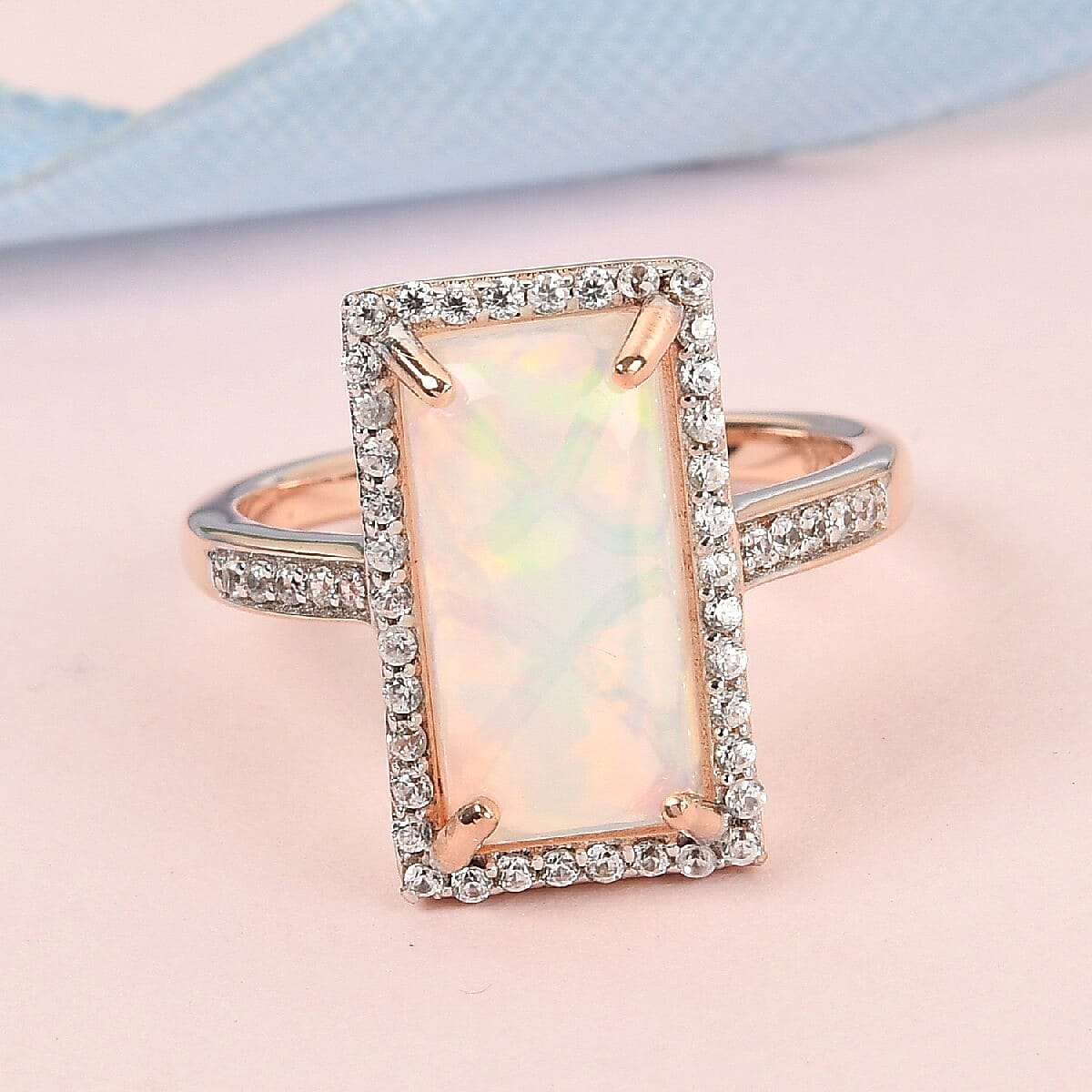 Ethiopian Welo Opal and Zircon 4.62 ctw Ring in Vermeil Rose Gold Over Sterling Silver (Size 9.0) image number 1