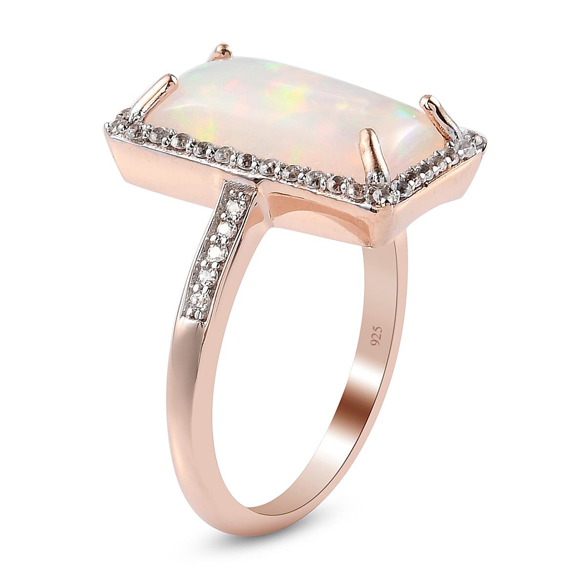 Ethiopian Welo Opal and Zircon 4.62 ctw Ring in Vermeil Rose Gold Over Sterling Silver (Size 9.0) image number 4