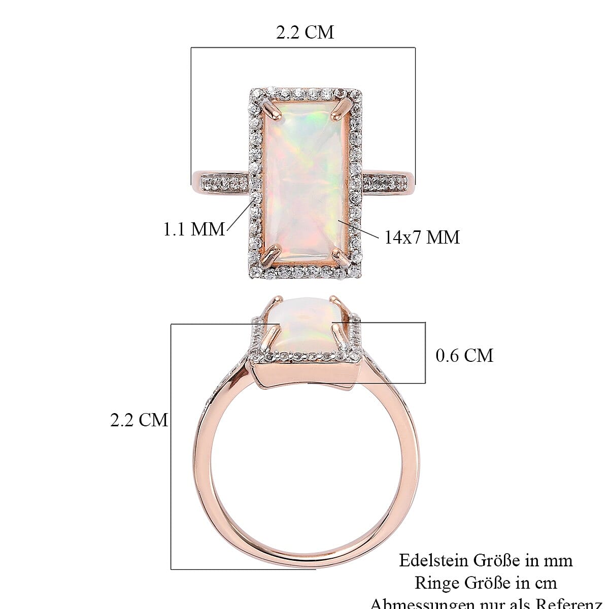 Ethiopian Welo Opal and Zircon 4.62 ctw Ring in Vermeil Rose Gold Over Sterling Silver (Size 9.0) image number 6