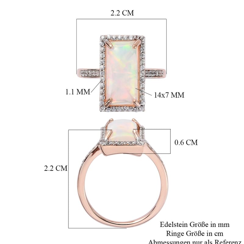 Ethiopian Welo Opal and Zircon 4.62 ctw Ring in Vermeil Rose Gold Over Sterling Silver (Size 9.0)
