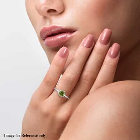 Peridot Solitaire Ring in Platinum Over Sterling Silver (Size 9.0) 0.90 ctw image number 2