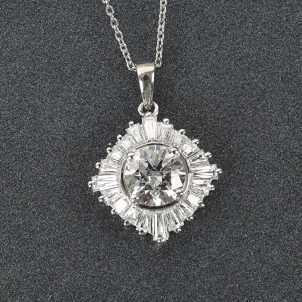 Lustro Stella Made with Finest CZ Pendant Necklace 20 Inches in Platinum Over Sterling Silver 5.50 ctw