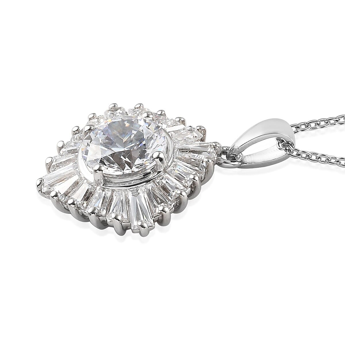 Lustro Stella Made with Finest CZ Pendant Necklace 20 Inches in Platinum Over Sterling Silver 5.50 ctw