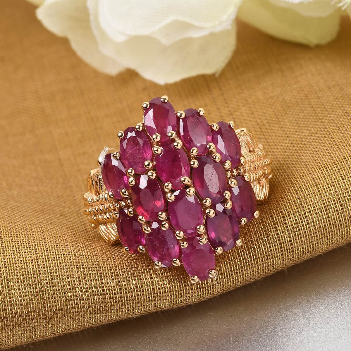 Niassa Ruby Cluster Ring in Vermeil Yellow Gold Over Sterling Silver (Size 7.0) 8.50 ctw image number 1