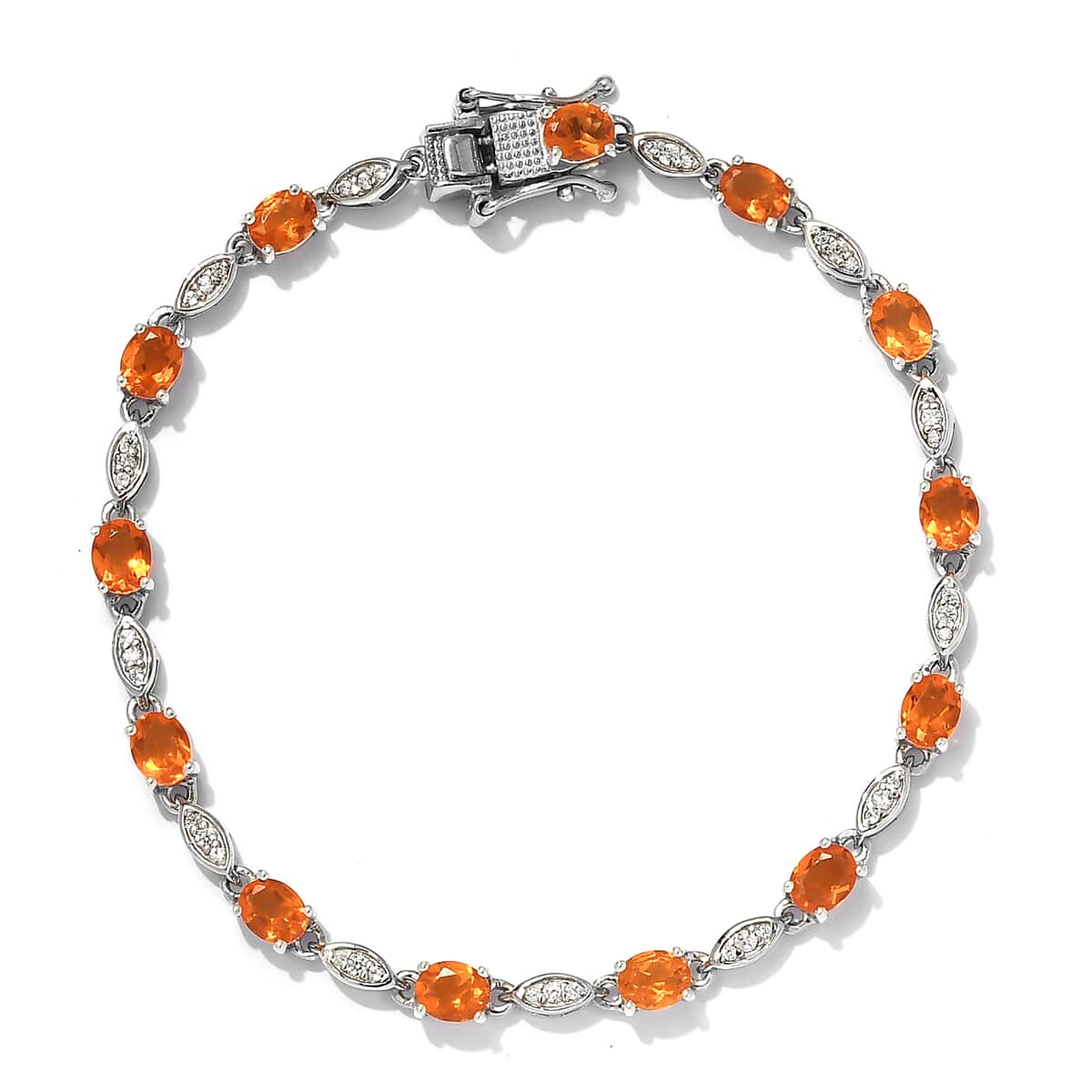 Jalisco Fire Opal and White Zircon Station Bracelet in Platinum Over Sterling Silver (7.25 In) 8.40 Grams 3.80 ctw image number 0