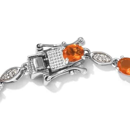 Jalisco Fire Opal and White Zircon Station Bracelet in Platinum Over Sterling Silver (7.25 In) 8.40 Grams 3.80 ctw image number 3