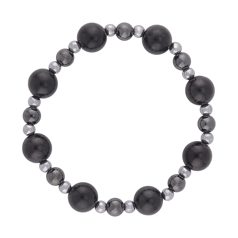 Shungite and Hematite Beaded Stretch Bracelet 88.00 ctw