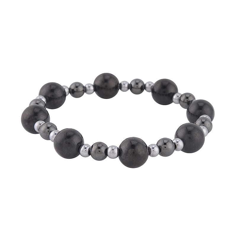 Shungite and Hematite Beaded Stretch Bracelet 88.00 ctw