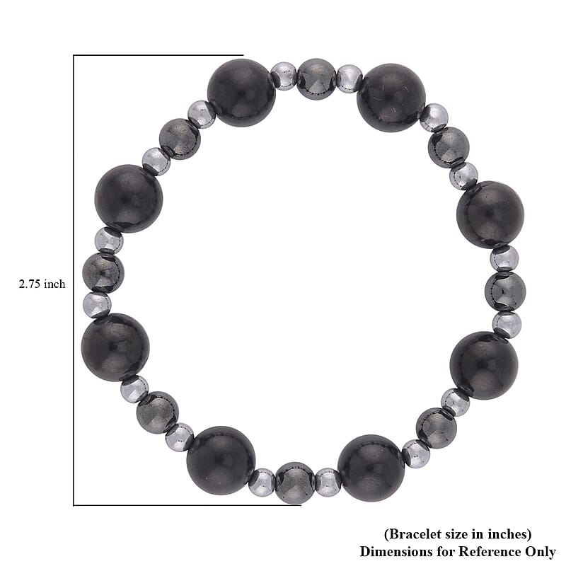 Shungite and Hematite Beaded Stretch Bracelet 88.00 ctw