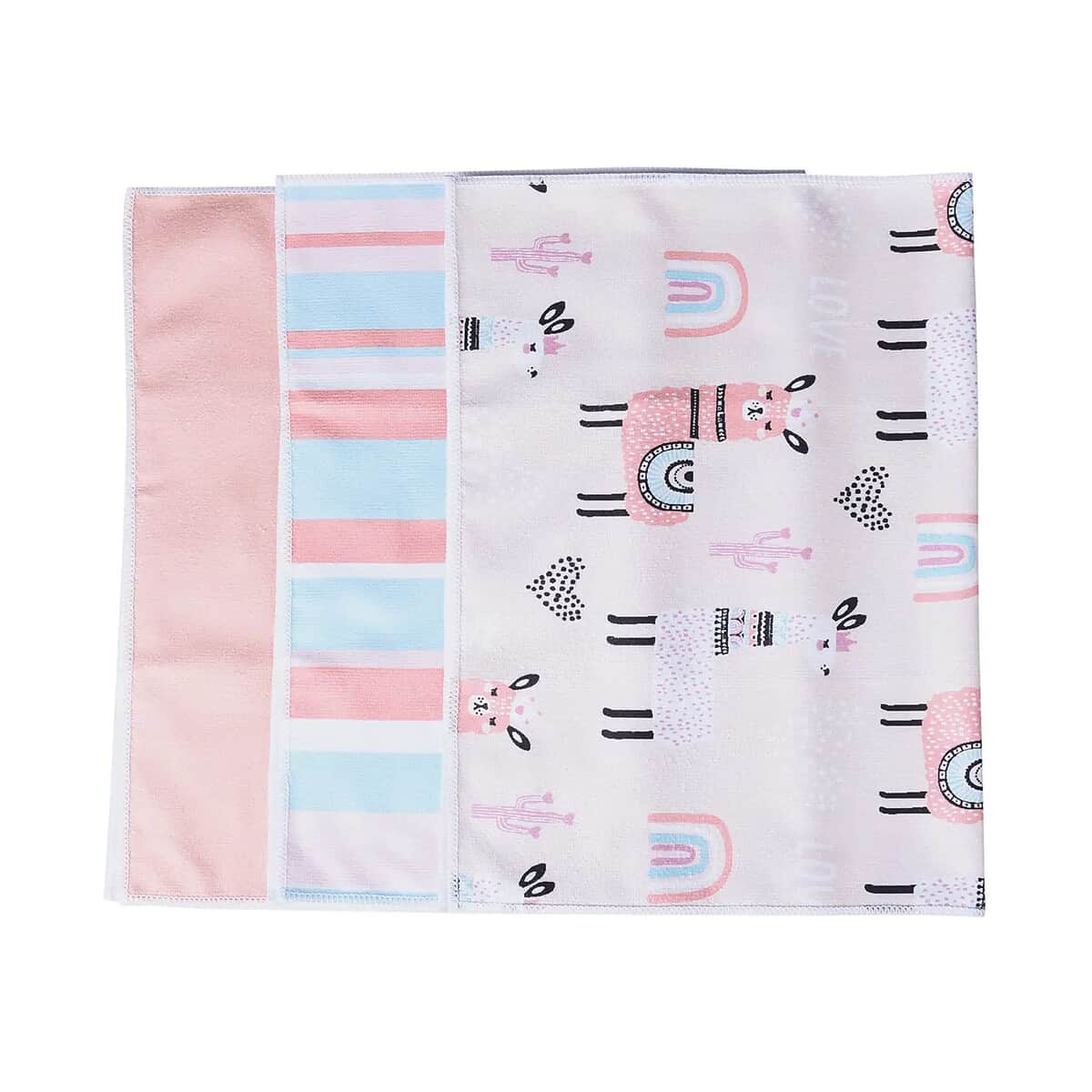 Homesmart 3pcs Set Alpaca, Pink, Stripe Pattern Microfiber Kitchen Towel image number 0