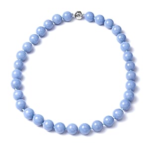 Angelite 13-15mm Beaded Necklace 20 Inches in Rhodium Over Sterling Silver 706.00 ctw