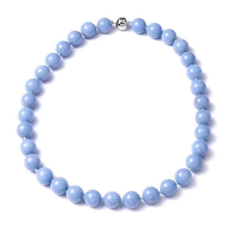 Angelite 13-15mm Beaded Necklace 20 Inches in Rhodium Over Sterling Silver 706.00 ctw