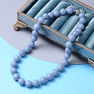 Angelite 13-15mm Beaded Necklace 20 Inches in Rhodium Over Sterling Silver 706.00 ctw