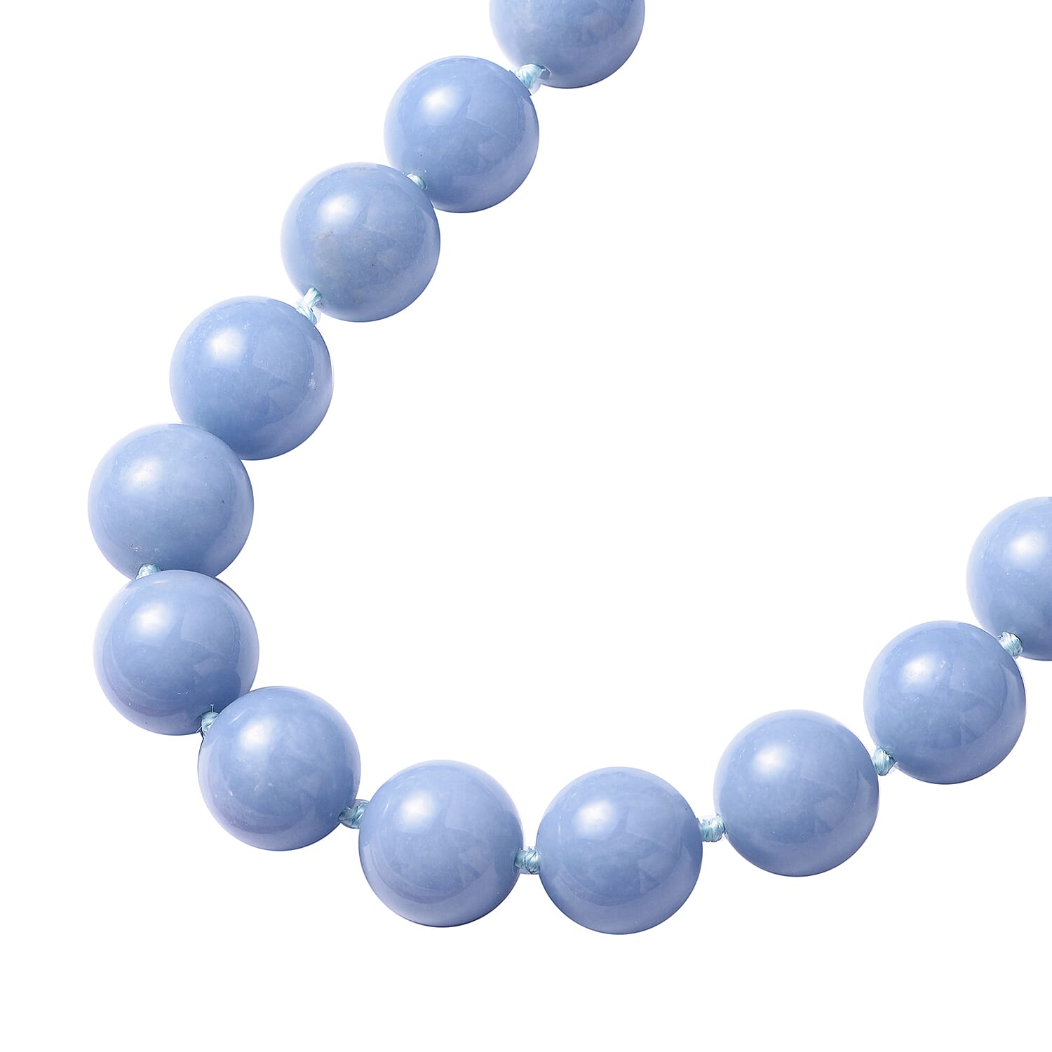 Angelite 13-15mm Beaded Necklace 20 Inches in Rhodium Over Sterling Silver 706.00 ctw