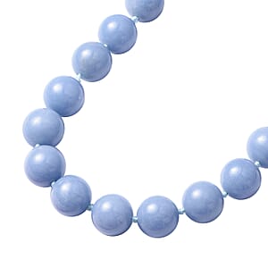 Angelite 13-15mm Beaded Necklace 20 Inches in Rhodium Over Sterling Silver 706.00 ctw